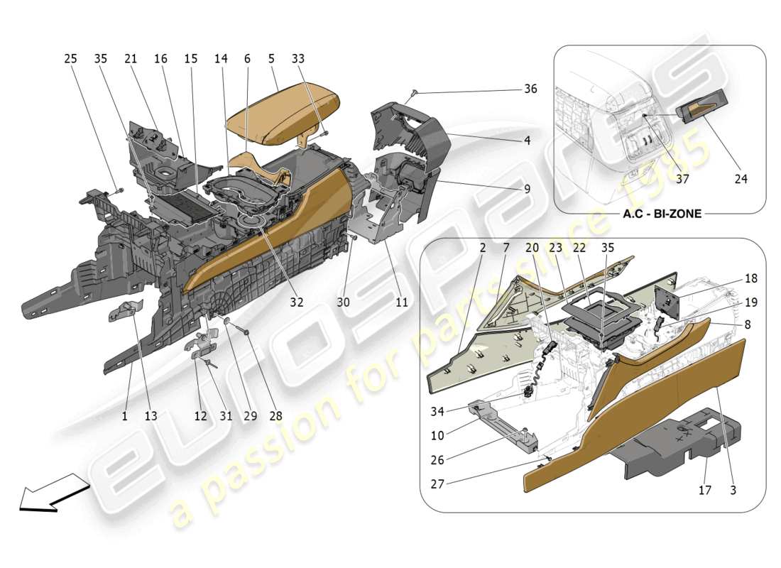 maserati grecale trofeo (2023) console accessoire et console centrale schéma des pièces