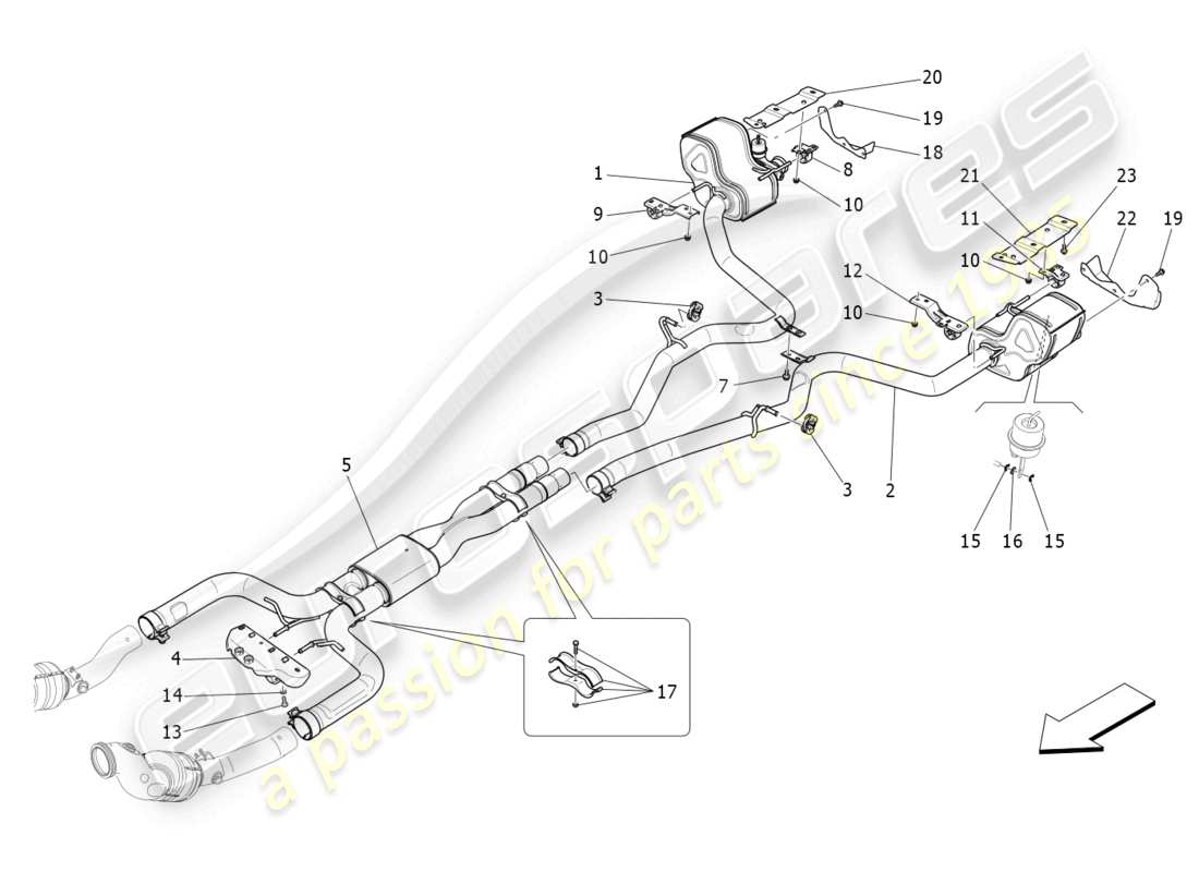 maserati levante modena (2022) schéma des pièces des silencieux