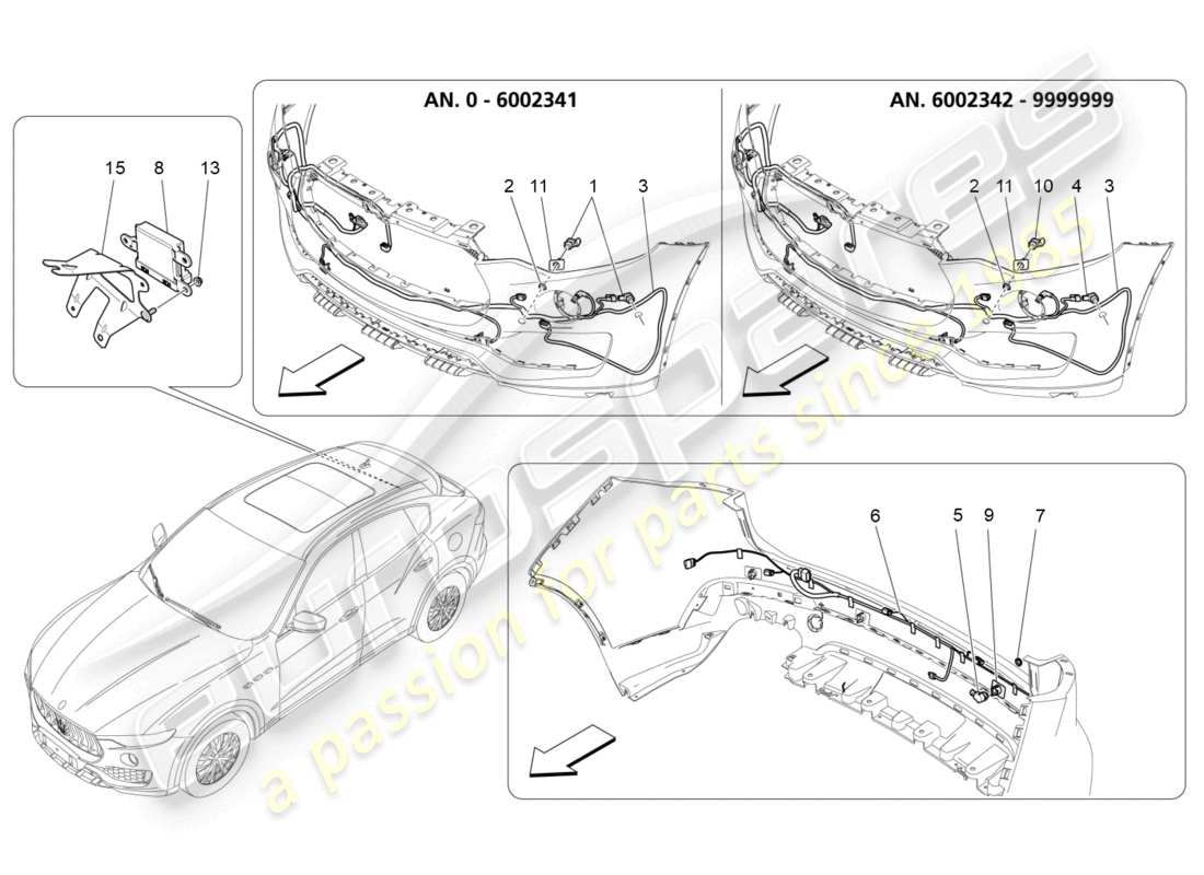 maserati levante modena (2022) schéma des pièces des capteurs de stationnement