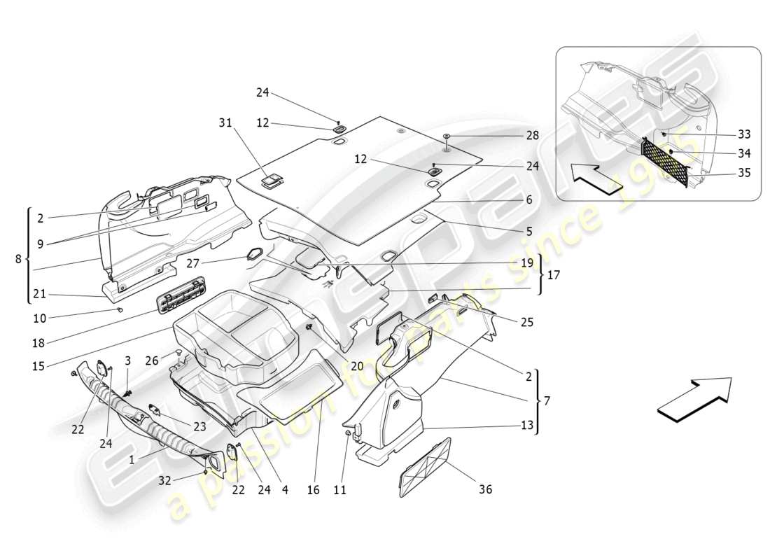 maserati ghibli fragment (2022) schéma des pièces des tapis de coffre à bagages