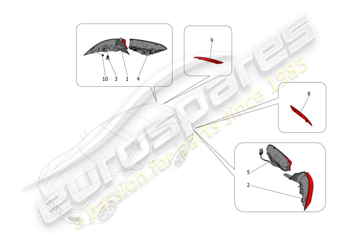 maserati grecale gt (2023) diagramme des pièces des groupes de feux arrière
