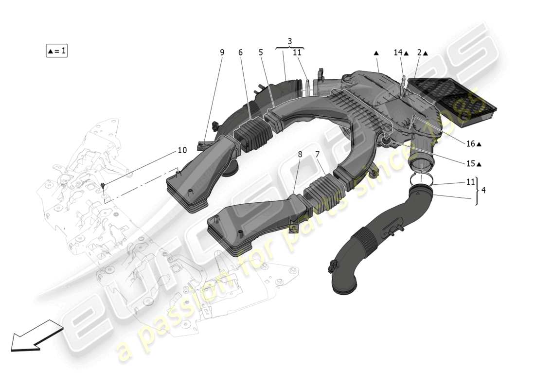 maserati grecale trofeo (2023) schéma des pièces du filtre à air, de l'admission d'air et des conduits