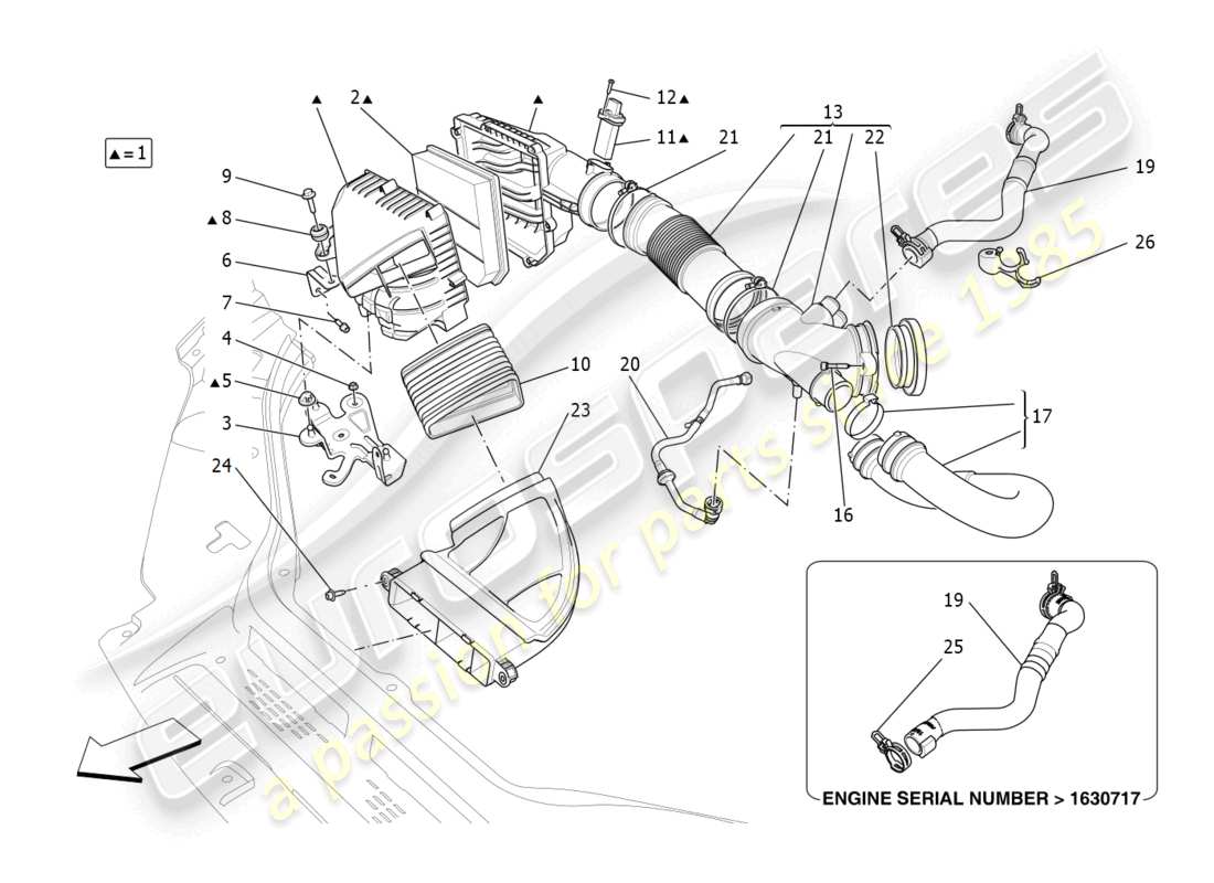 maserati levante gt (2022) schéma des pièces du filtre à air, de l'admission d'air et des conduits