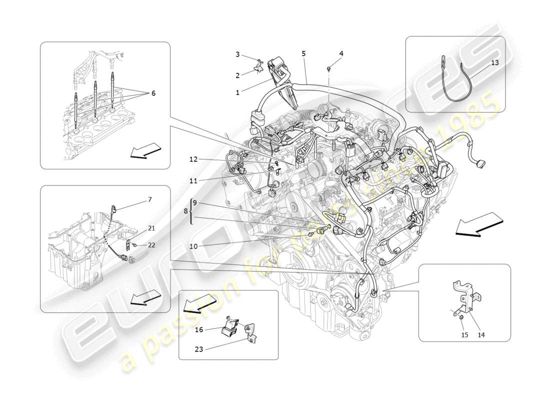 maserati levante (2018) commande électronique : diagramme des pièces de commande d'injection et de synchronisation du moteur