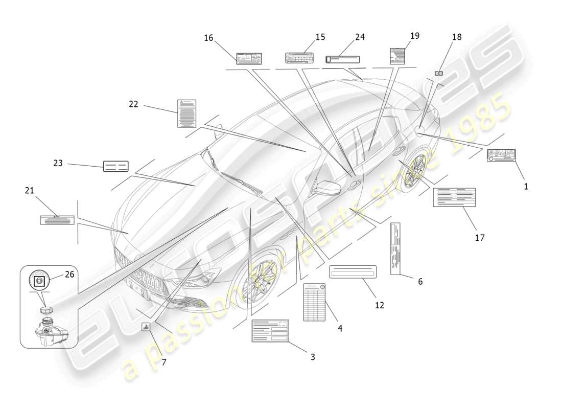 maserati ghibli (2014) autocollants et étiquettes schéma des pièces