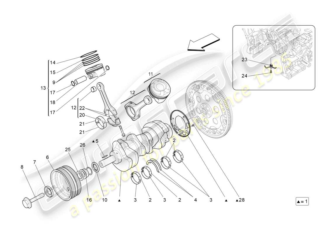 maserati levante modena (2022) schéma des pièces du mécanisme à manivelle