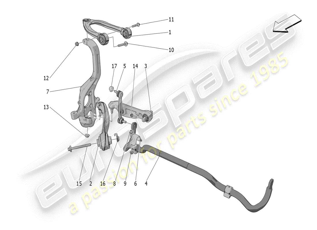 maserati grecale modena (2023) schéma des pièces de la suspension avant