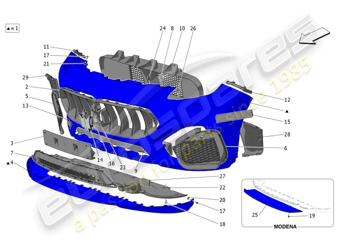 maserati grecale gt (2023) pare-chocs avant schéma des pièces