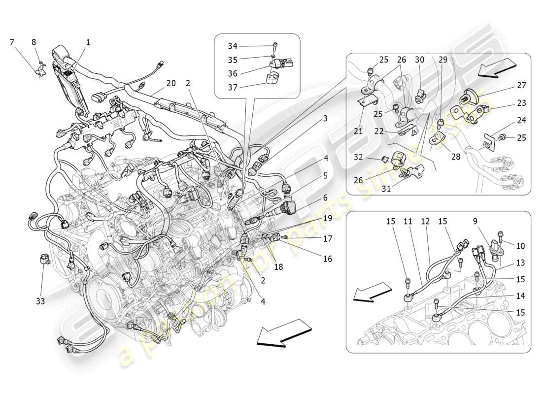 maserati quattroporte (2018) commande électronique : diagramme des pièces de commande d'injection et de synchronisation du moteur
