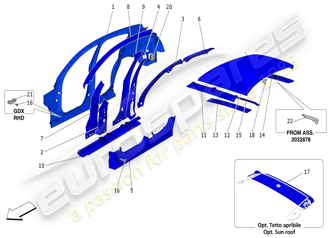 maserati grecale modena (2023) schéma des pièces de la carrosserie et des panneaux de garniture extérieurs centraux