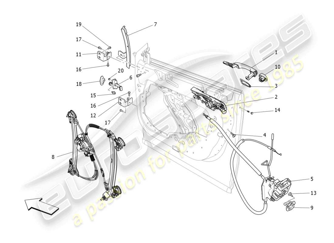 maserati levante gt (2022) portes d'entrée : schéma des pièces des mécanismes