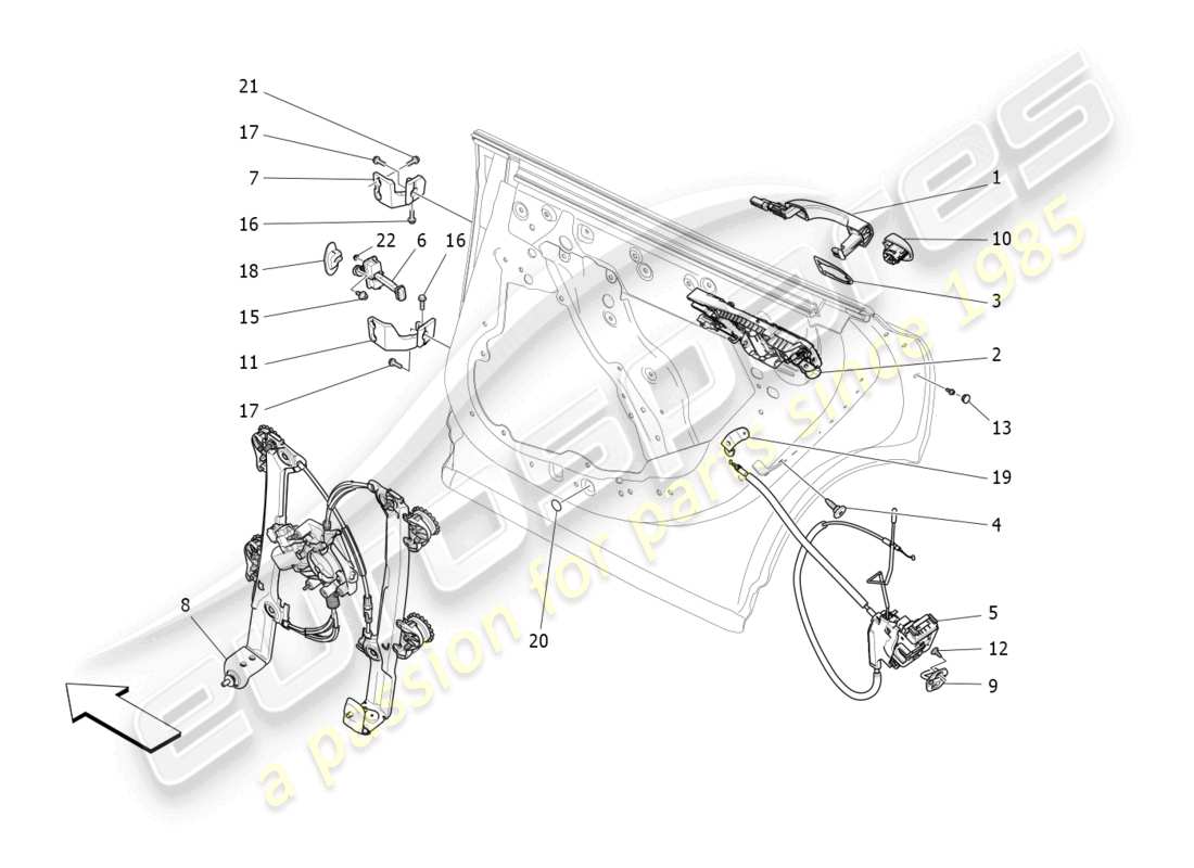 maserati levante gt (2022) portes arrière : mécanismes schéma des pièces
