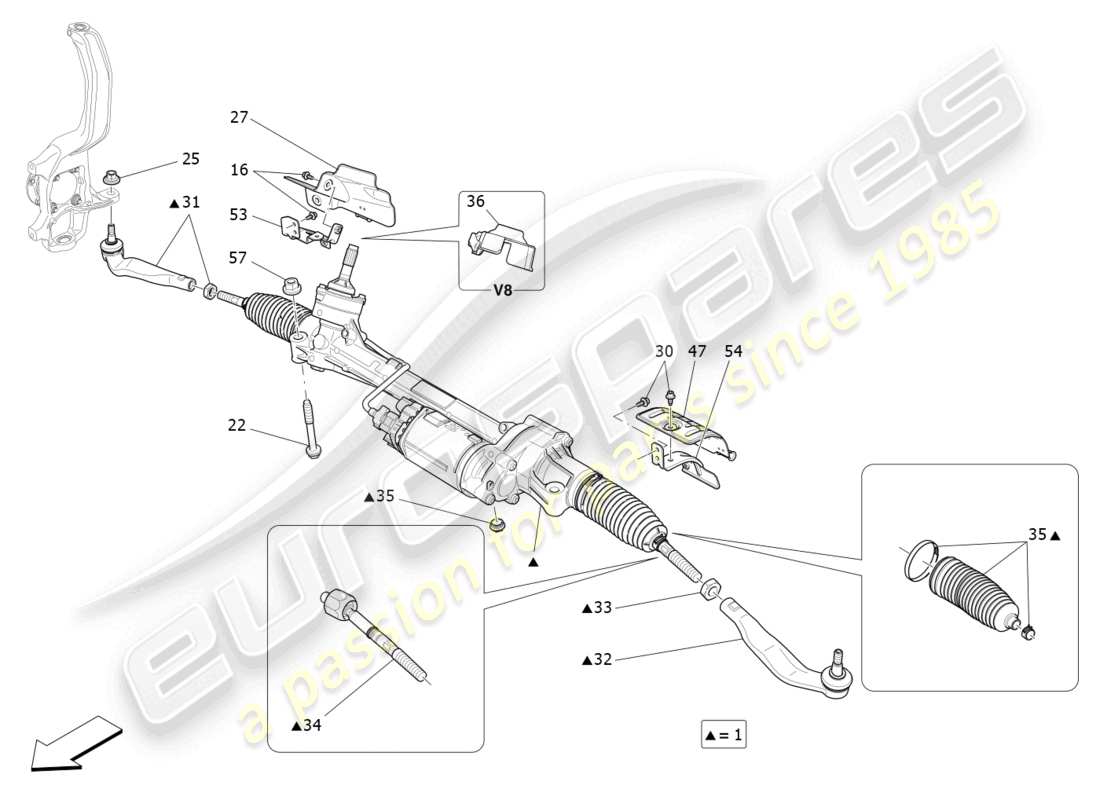 maserati levante modena (2022) unité complète de crémaillère de direction schéma des pièces