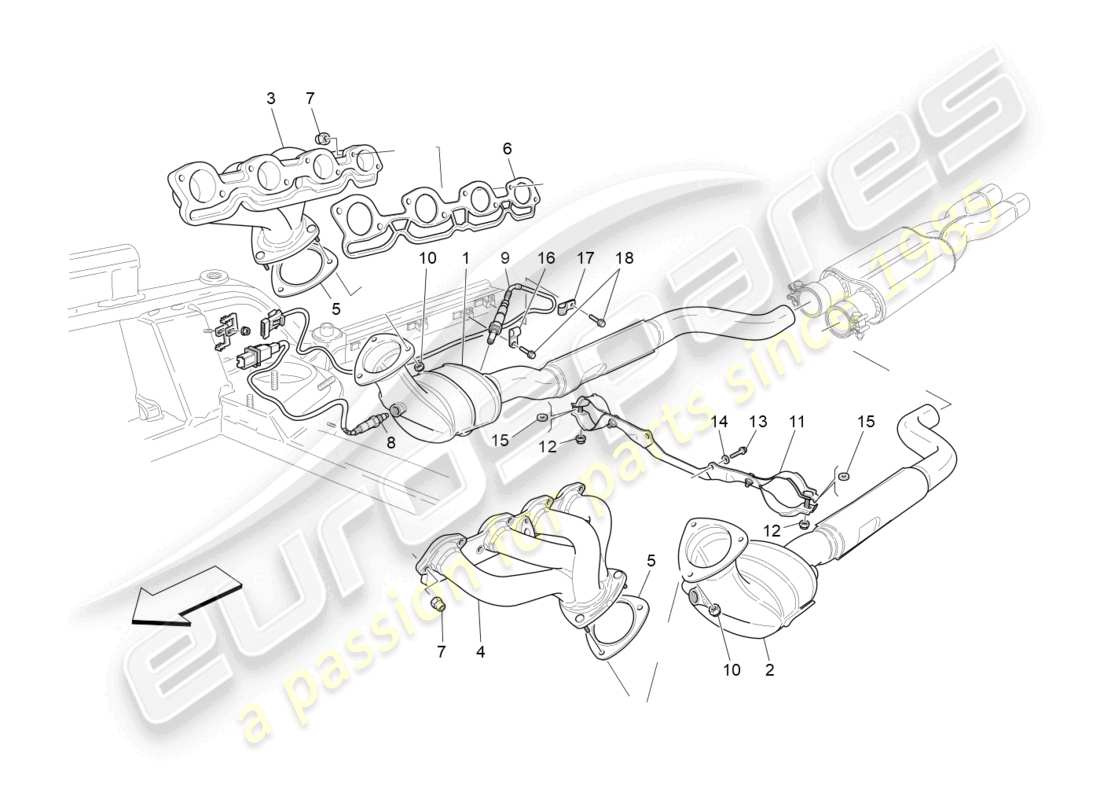 maserati grancabrio mc (2013) diagramme des pièces des convertisseurs pré-catalytiques et des convertisseurs catalytiques