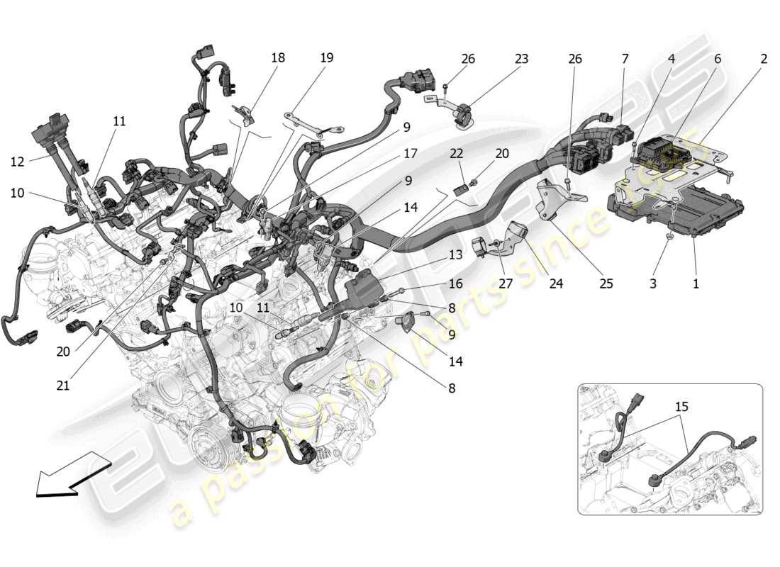 maserati mc20 cielo (2023) commande électronique : diagramme des pièces de commande d'injection et de synchronisation du moteur