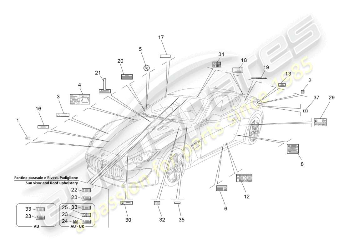 maserati granturismo mc stradale (2013) diagramme de pièces d'autocollants et d'étiquettes