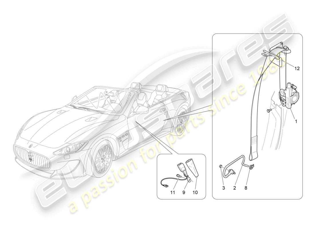 maserati grancabrio mc (2013) schéma des pièces des ceintures de sécurité avant