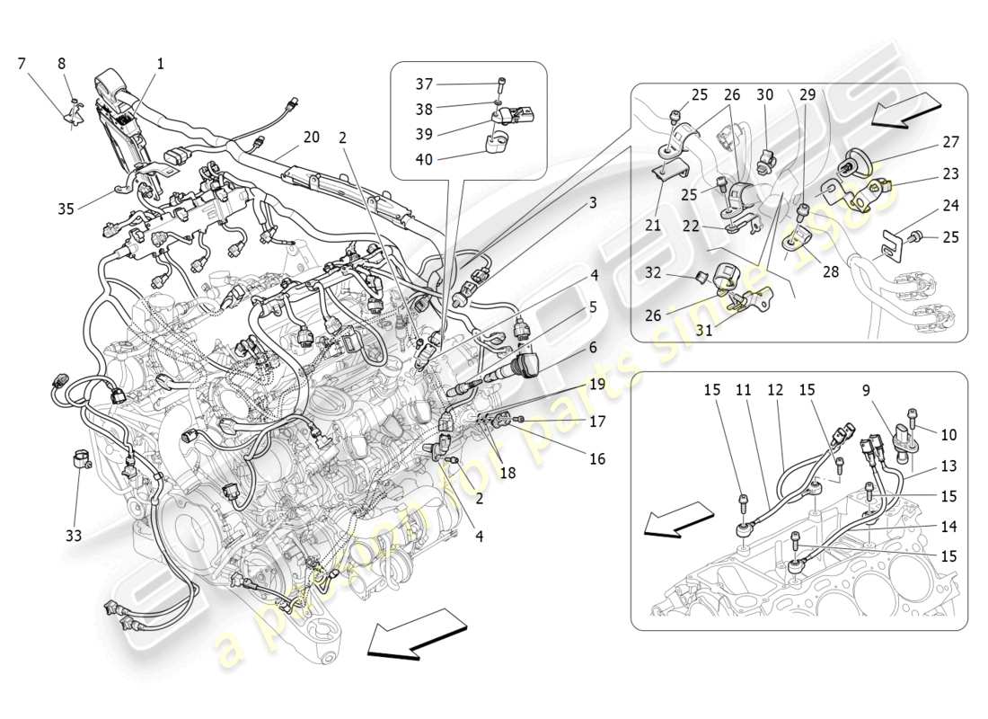 maserati levante gts (2020) commande électronique : diagramme des pièces de commande d'injection et de synchronisation du moteur