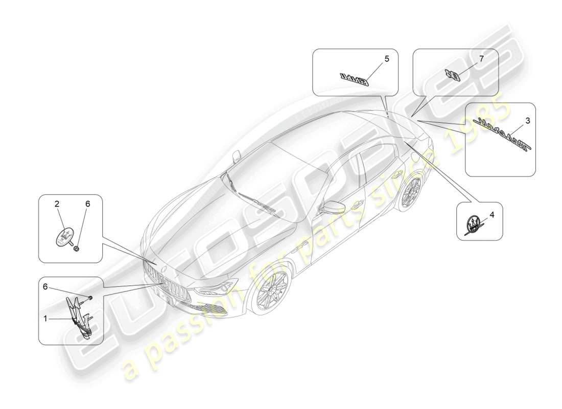 maserati ghibli (2015) diagramme des pièces des garnitures, marques et symboles