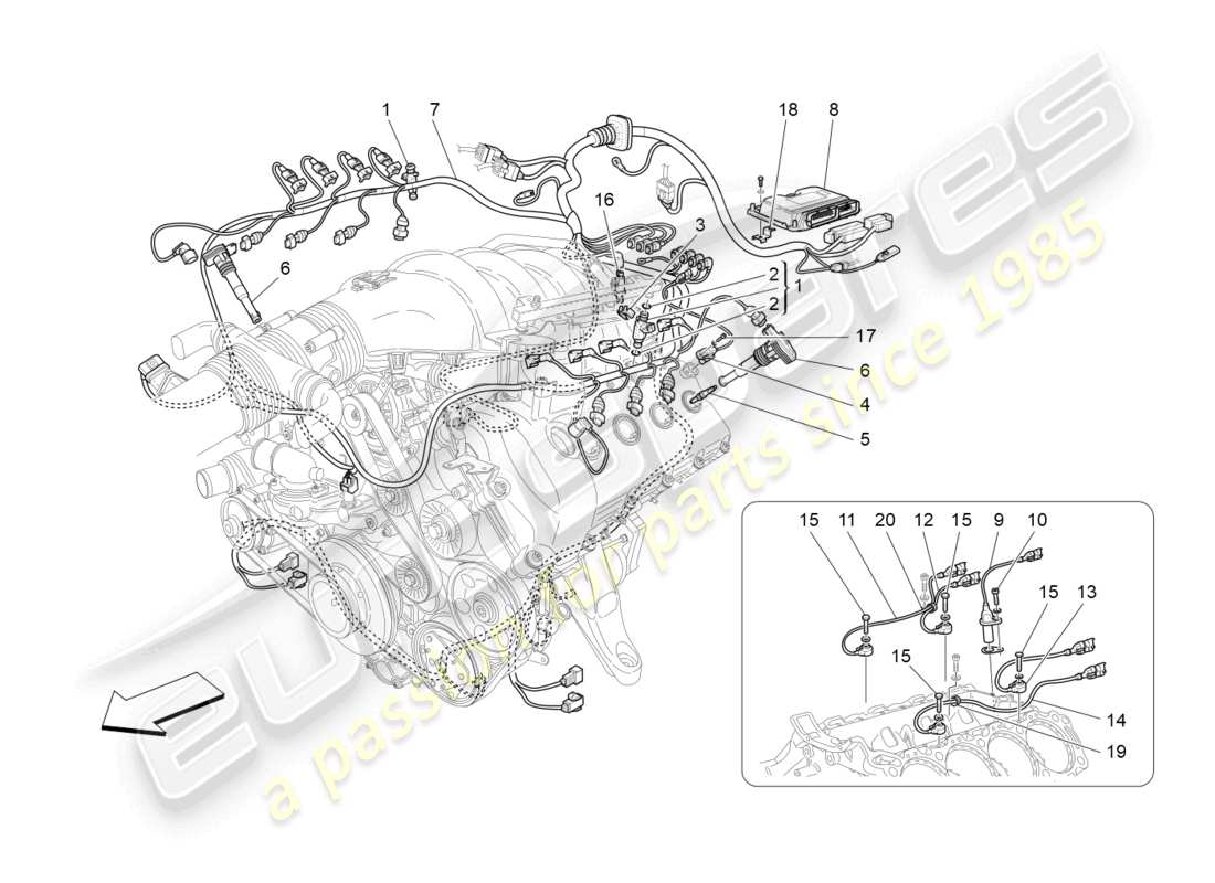 maserati granturismo mc stradale (2011) commande électronique : diagramme des pièces de commande d'injection et de synchronisation du moteur