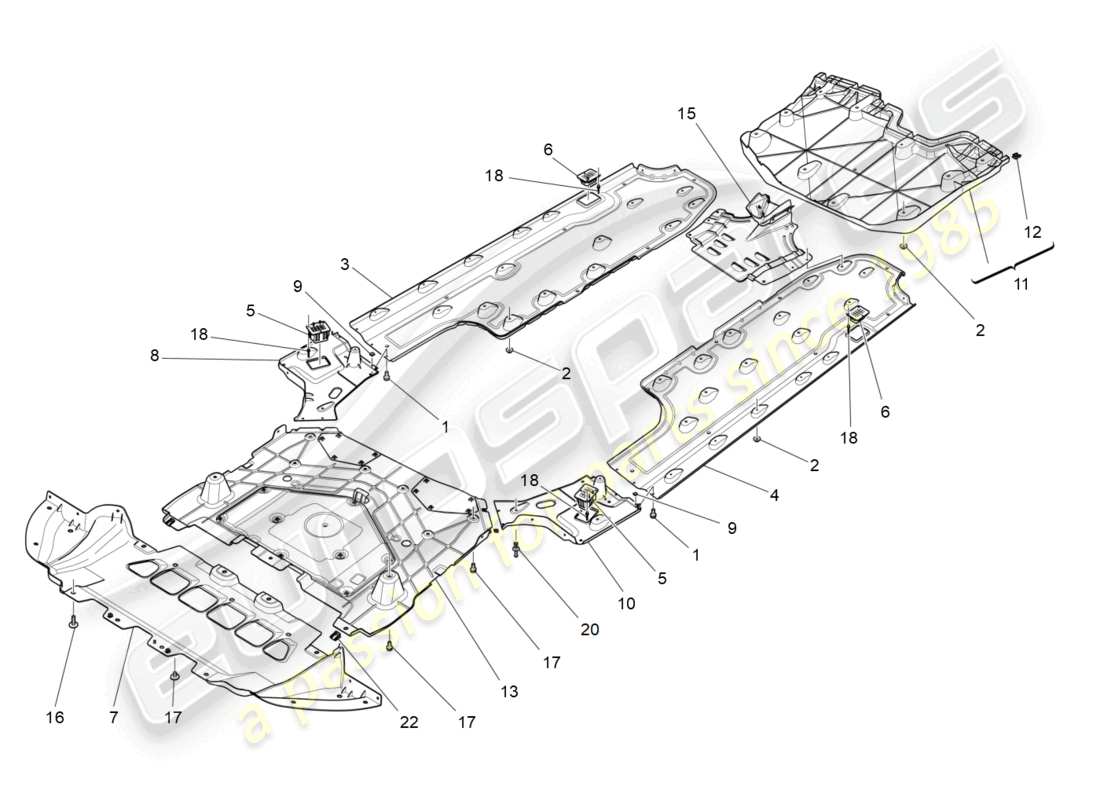 maserati ghibli (2015) protection sous-casse et sous-plancher schéma des pièces
