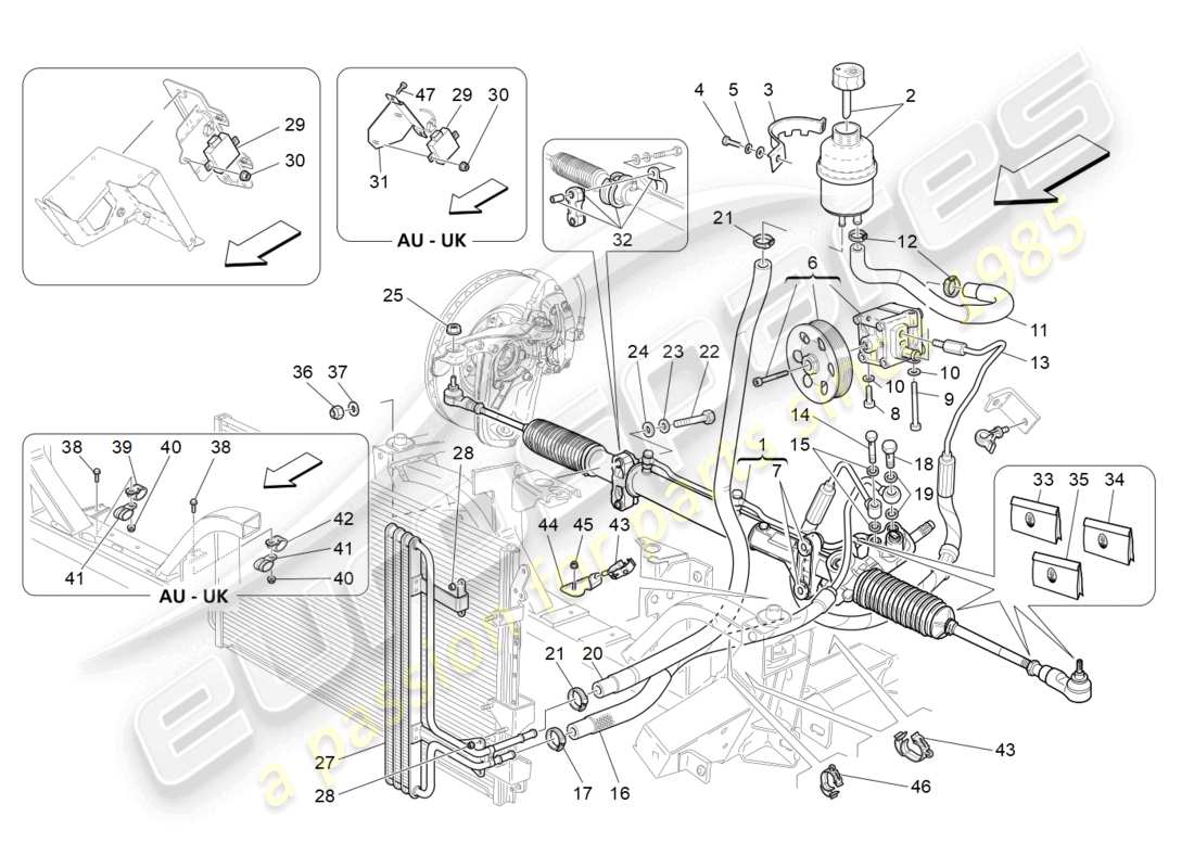 maserati grancabrio mc (2013) unité complète de crémaillère de direction schéma des pièces