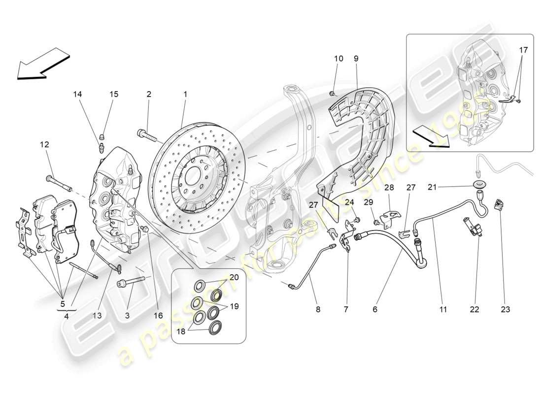 maserati quattroporte (2018) schéma des pièces des dispositifs de freinage sur les roues avant