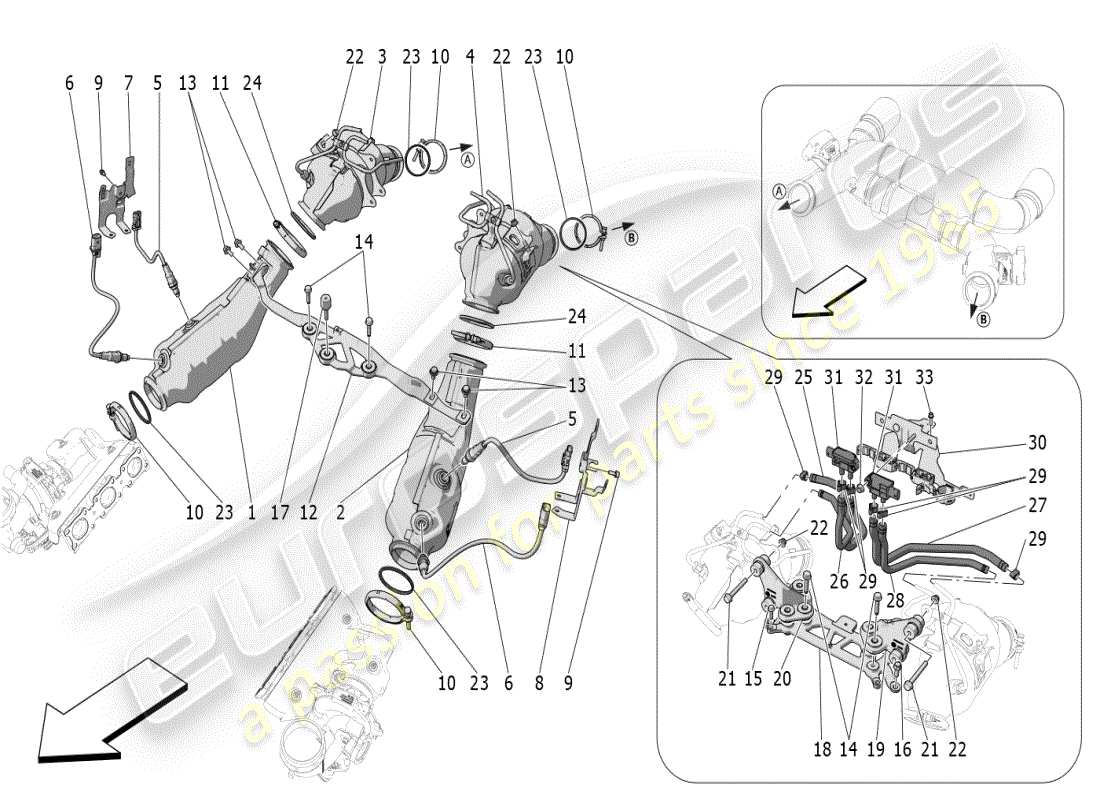 maserati mc20 (2024) convertisseurs précatalytiques et convertisseurs catalytiques schéma des pièces