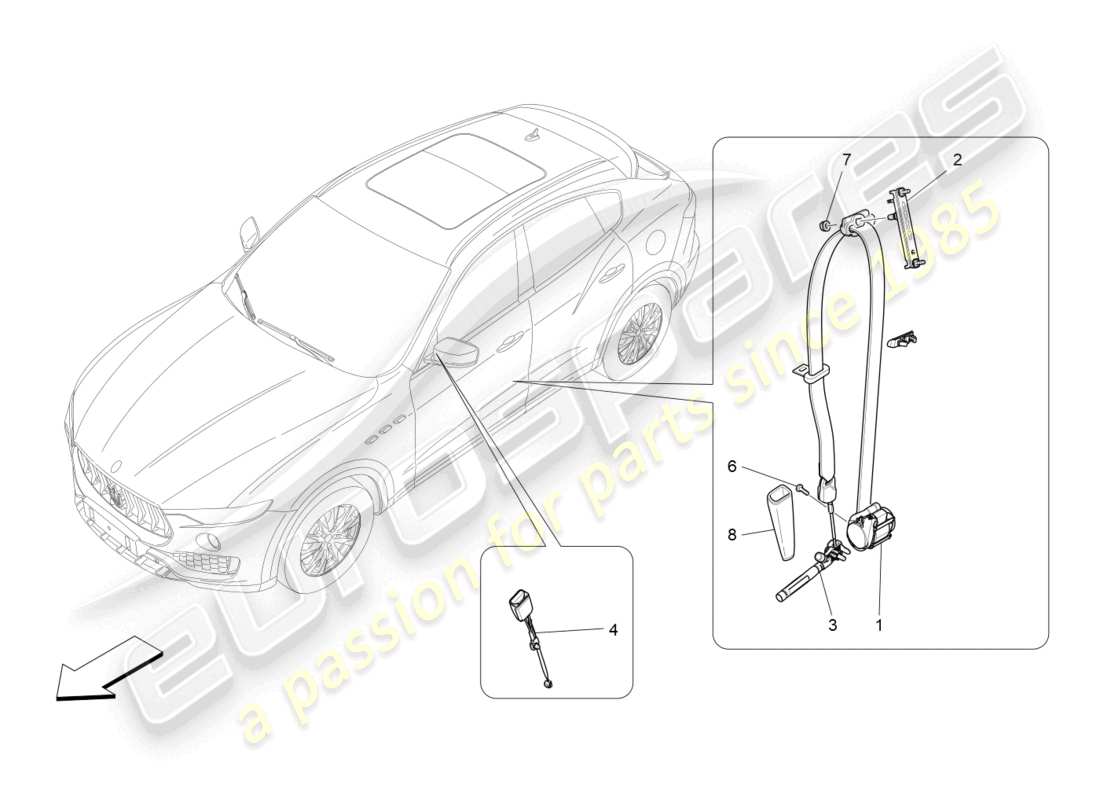 maserati levante modena (2022) schéma des pièces des ceintures de sécurité avant