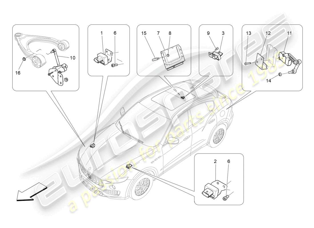 maserati levante modena (2022) schéma des pièces de la commande électronique (suspension)