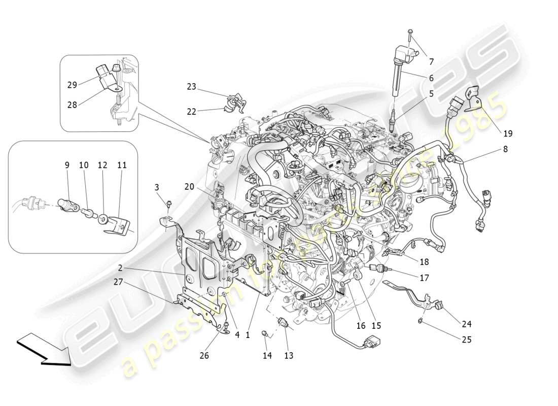 maserati levante gt (2022) commande électronique : diagramme des pièces de commande d'injection et de synchronisation du moteur