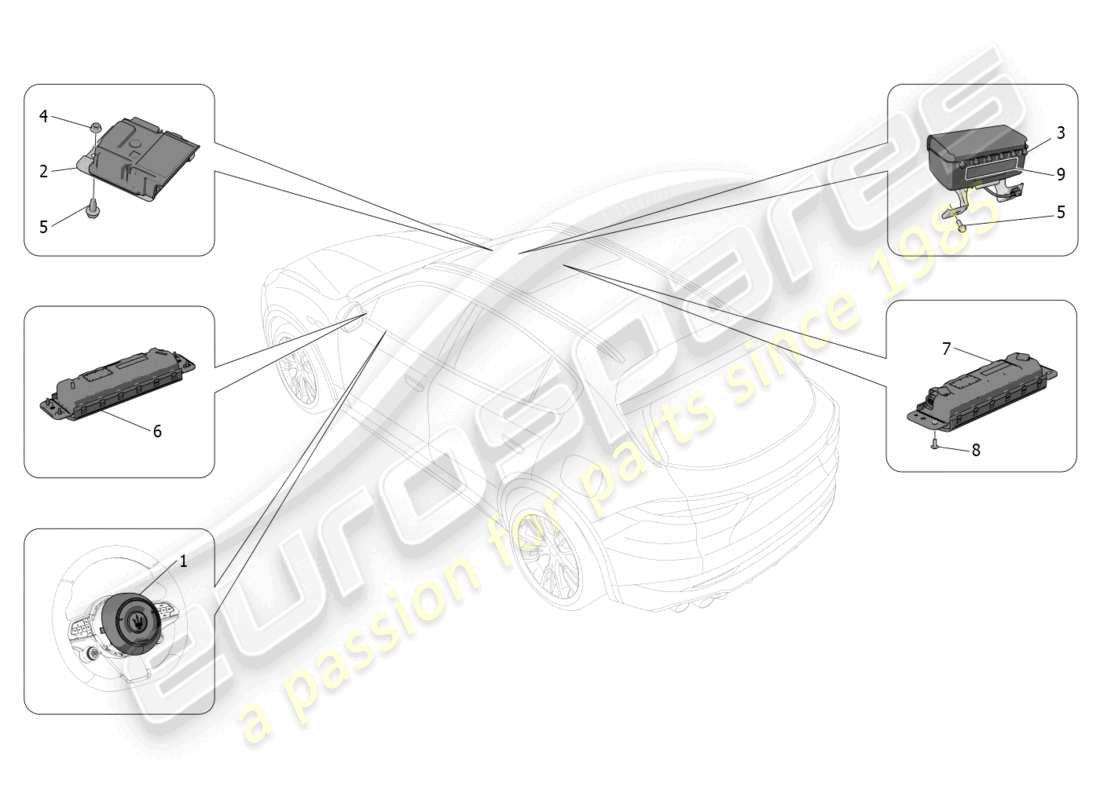maserati grecale trofeo (2023) système d'airbag frontal schéma des pièces