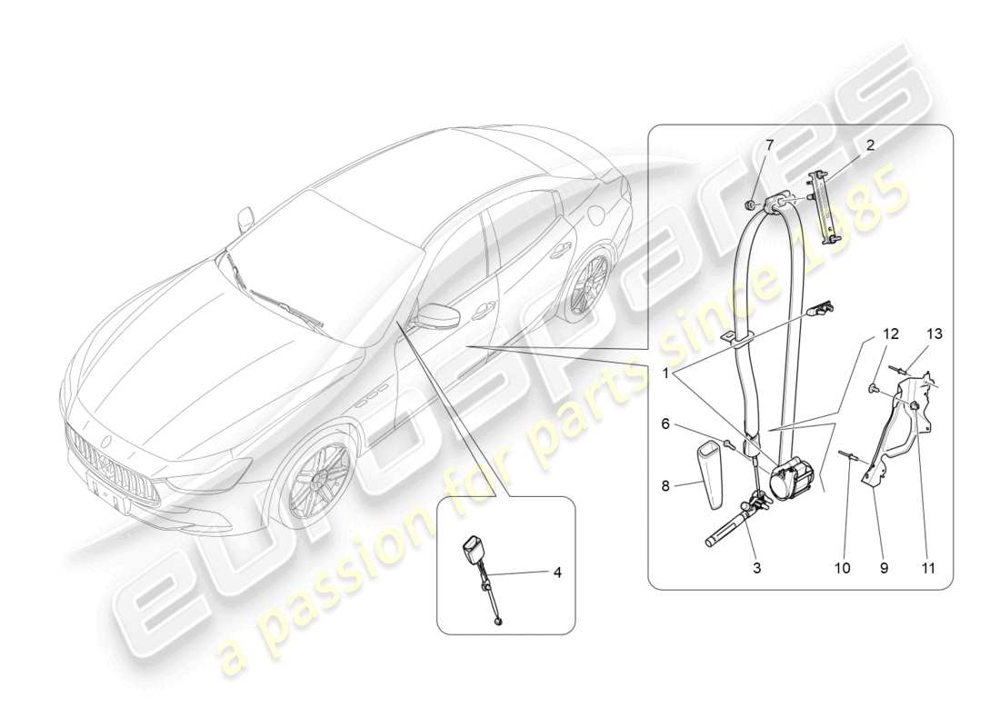 maserati ghibli (2017) schéma des pièces des ceintures de sécurité avant
