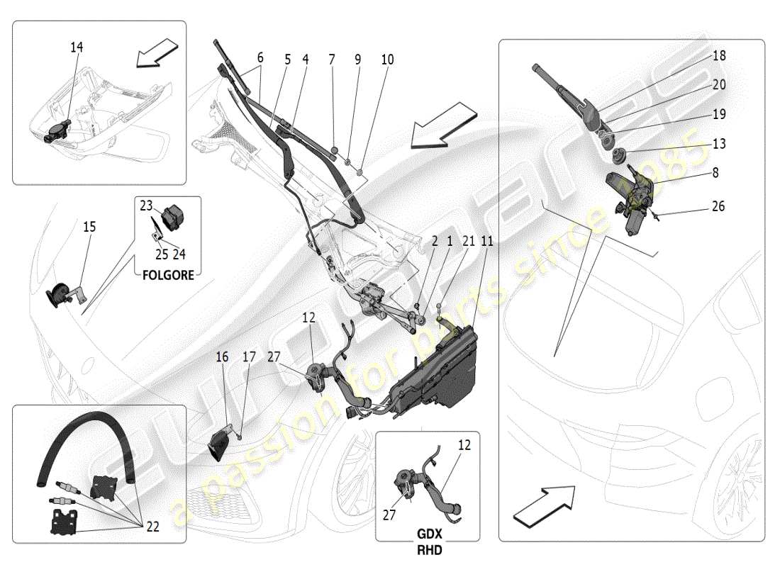 maserati grecale modena (2023) schéma des pièces des dispositifs externes du véhicule