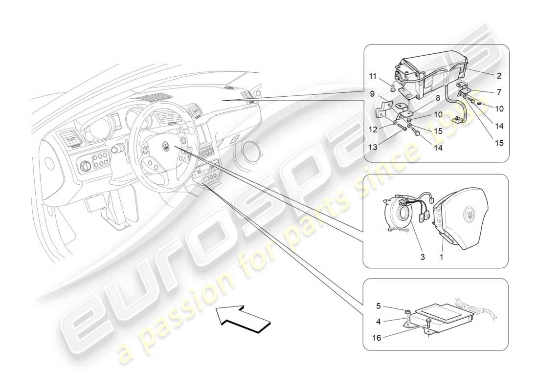 maserati grancabrio mc (2013) schéma des pièces du système d'airbag frontal