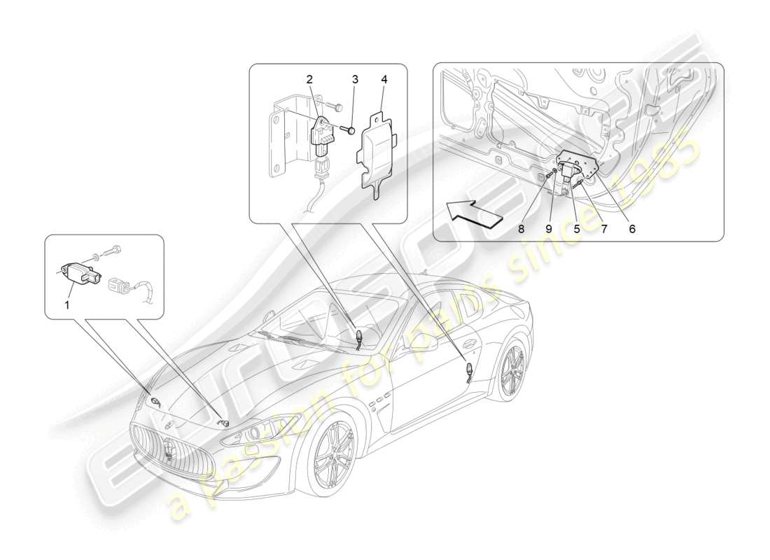 maserati granturismo mc stradale (2013) diagramme des pièces des capteurs de collision