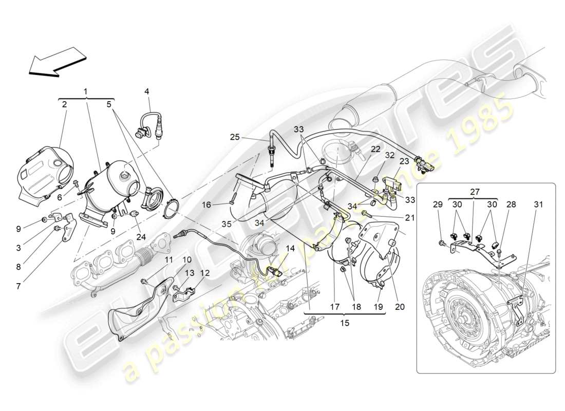maserati ghibli (2015) convertisseurs précatalytiques et convertisseurs catalytiques schéma des pièces