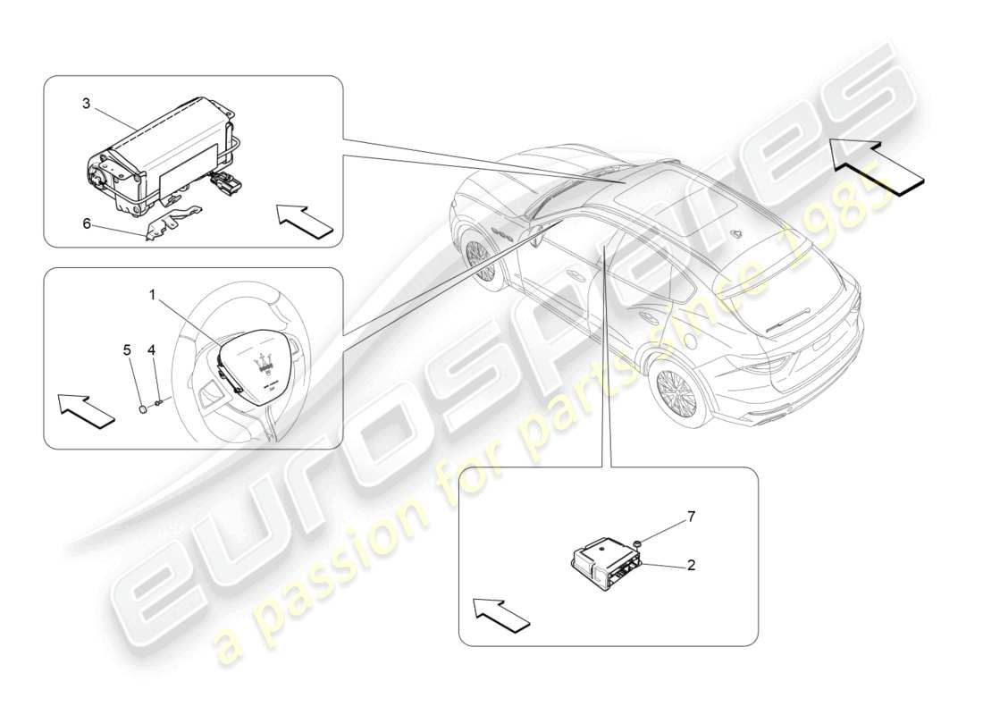 maserati levante modena (2022) schéma des pièces du système d'airbag frontal