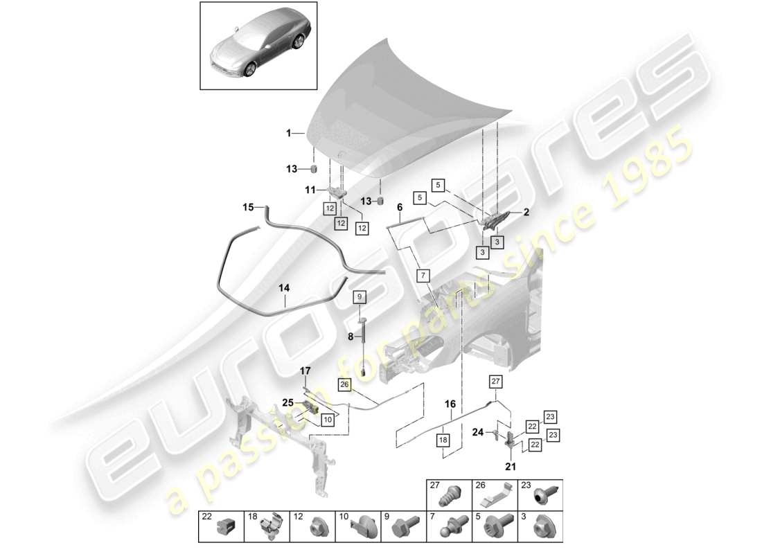 porsche 2021 (panamera 971-1) diagramme des pièces de la face avant de la couverture