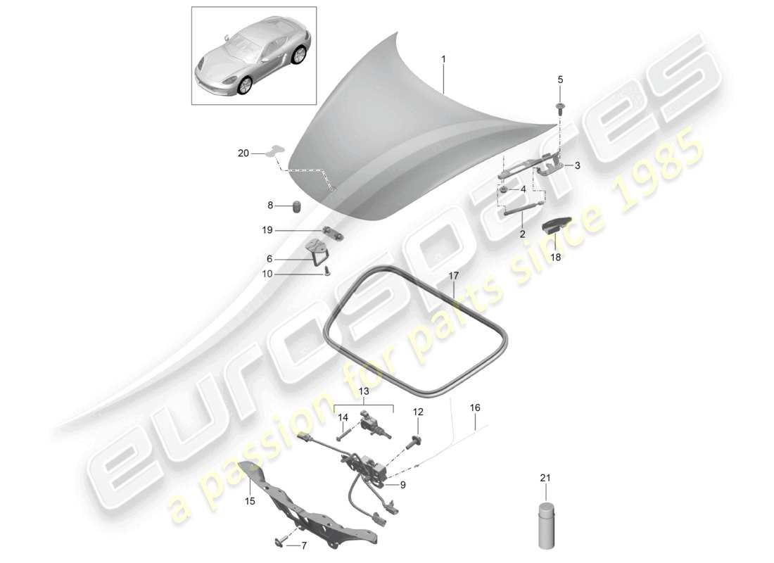 porsche 2024 (718 cayman) diagramme des pièces de la face avant de la couverture