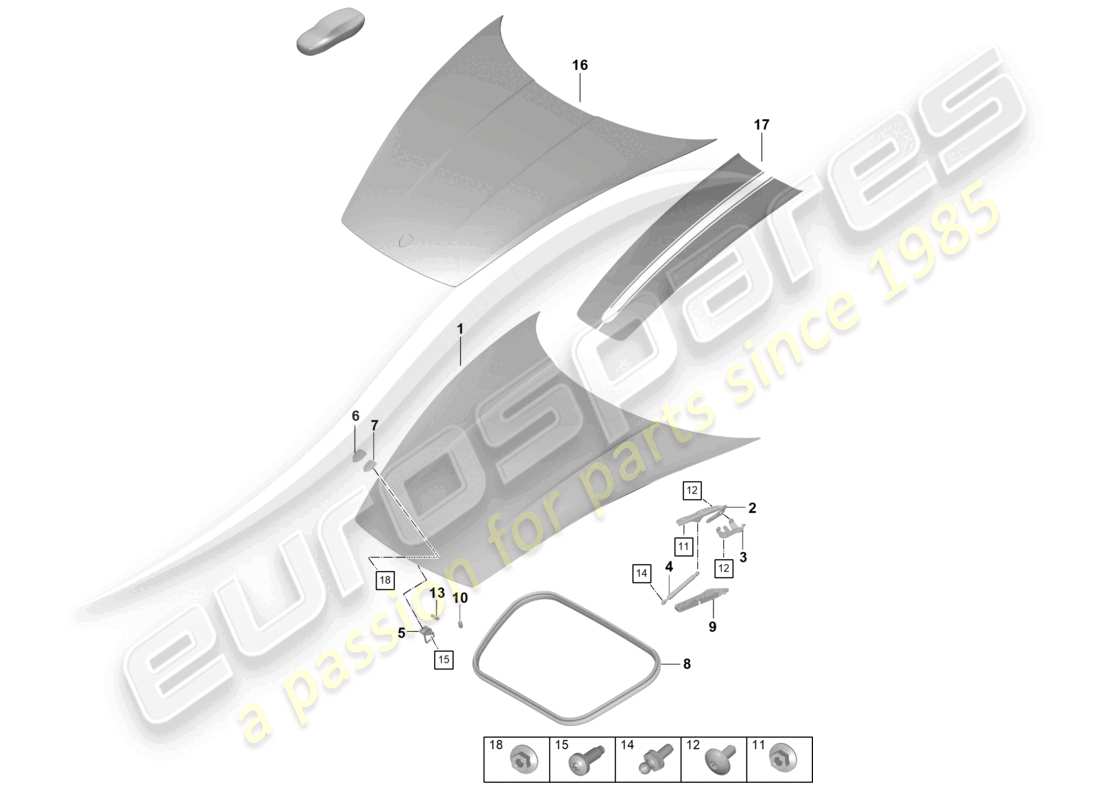 porsche 2024 (992-2 turbo / s) diagramme de pièce de capot