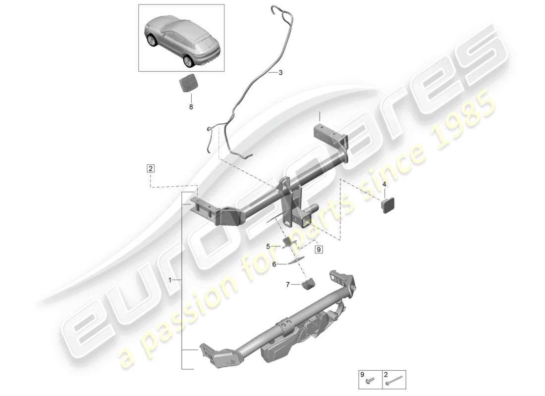 porsche 2021 (macan) attelage de remorquage schéma des pièces