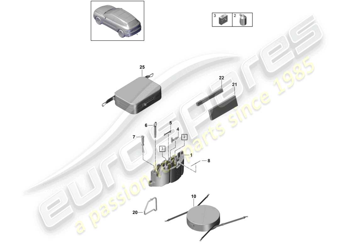 porsche 2022 (cayenne e3 9ya/9yb) cric à outils schéma des pièces