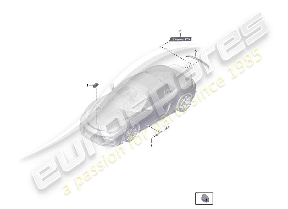 porsche 2025 (718 boxster spyder) inscriptions/lettrage garniture film de protection en pierre diagramme des pièces