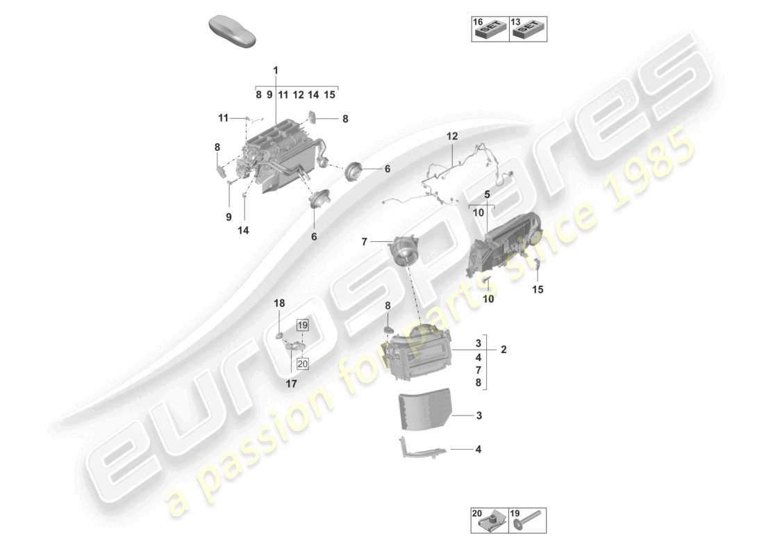 porsche 2022 (taycan 9j1-1) schéma des pièces du système de chauffage, de ventilation et de climatisation lhd