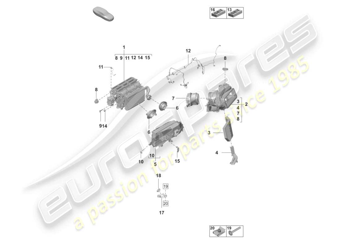porsche 2022 (taycan 9j1-1) schéma des pièces du système de chauffage, de ventilation et de climatisation rhd