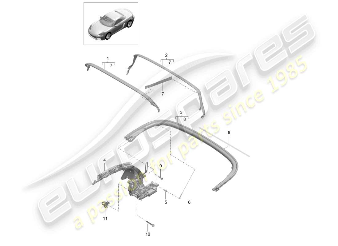 porsche 2022 (718 boxster) cadre supérieur pièces individuelles diagramme des pièces