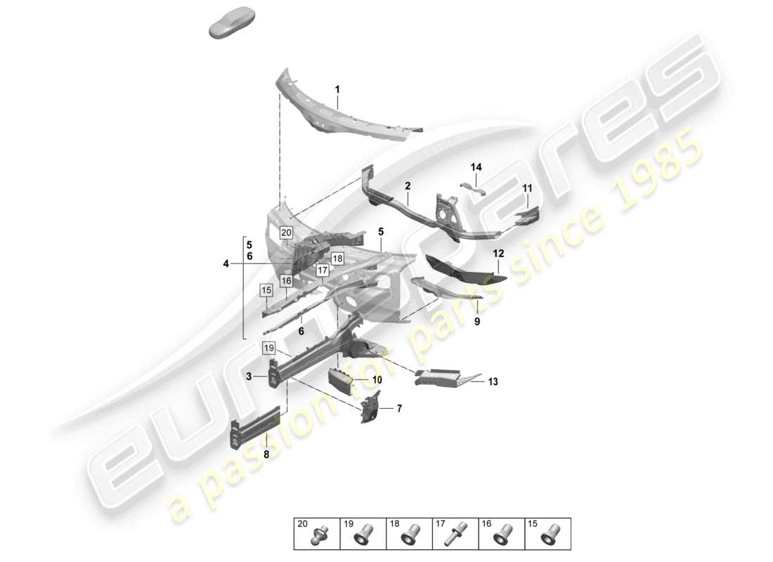 porsche 2025 (taycan 9j1-2) partie avant élément latéral montage de la jambe de suspension diagramme des pièces
