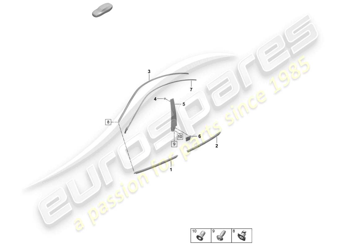 porsche 2025 (taycan 9j1-2) moulure pour porte avant et arrière accessoires diagramme des pièces
