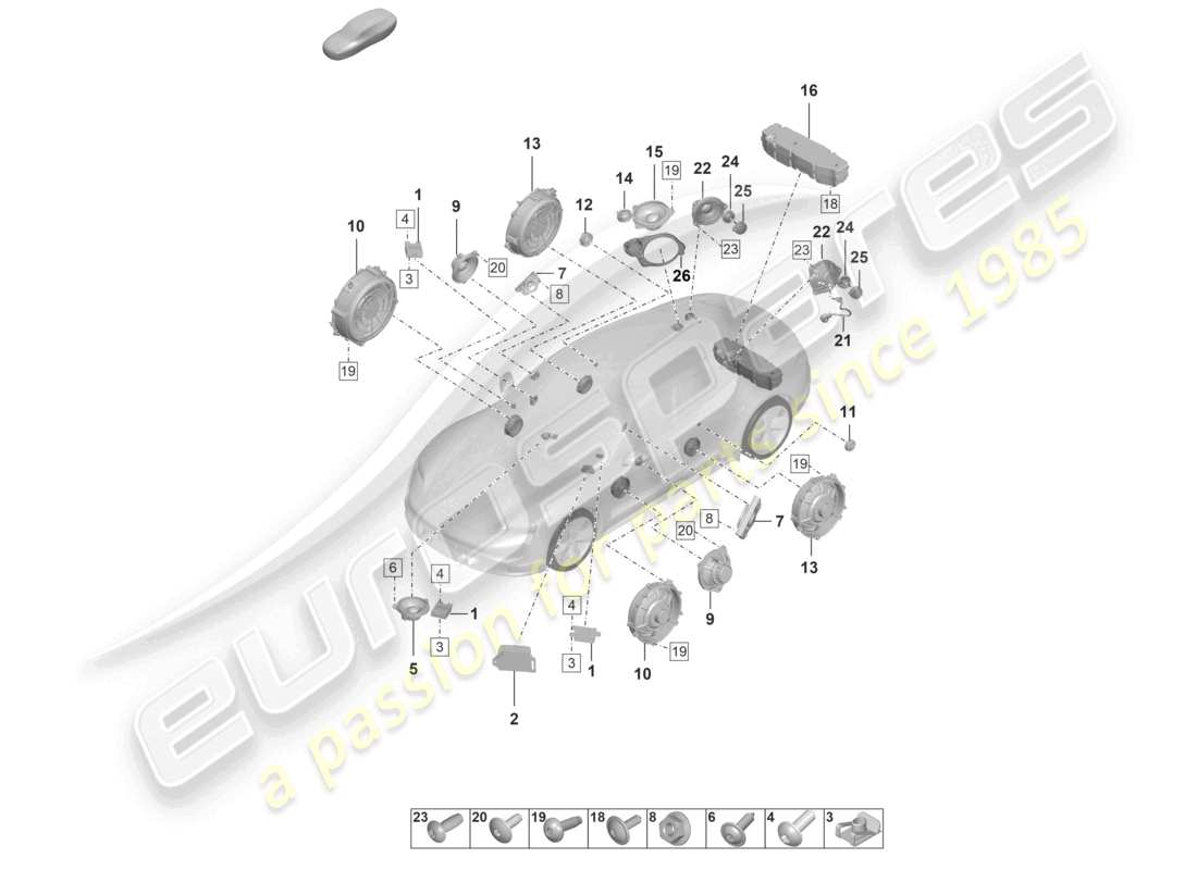 porsche 2022 (taycan 9j1-1) schéma des pièces du haut-parleur